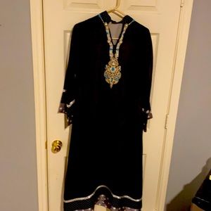 Beautiful long beaded black with poke a dots